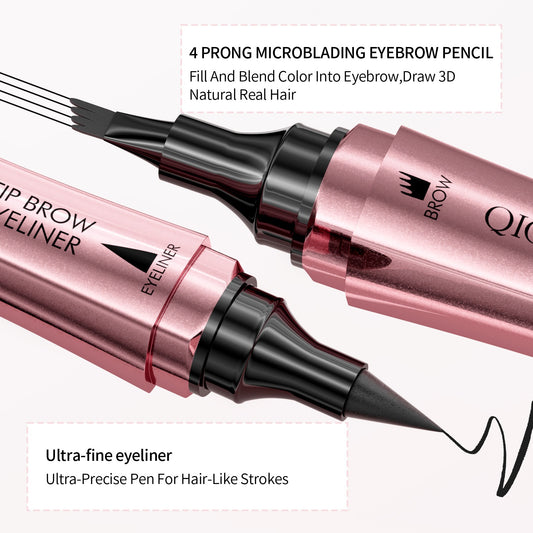 Double-headed 3D Micro-carved Liquid Four-fork Eyebrow Pencil Eyeliner 2-in-one Dual-purpose