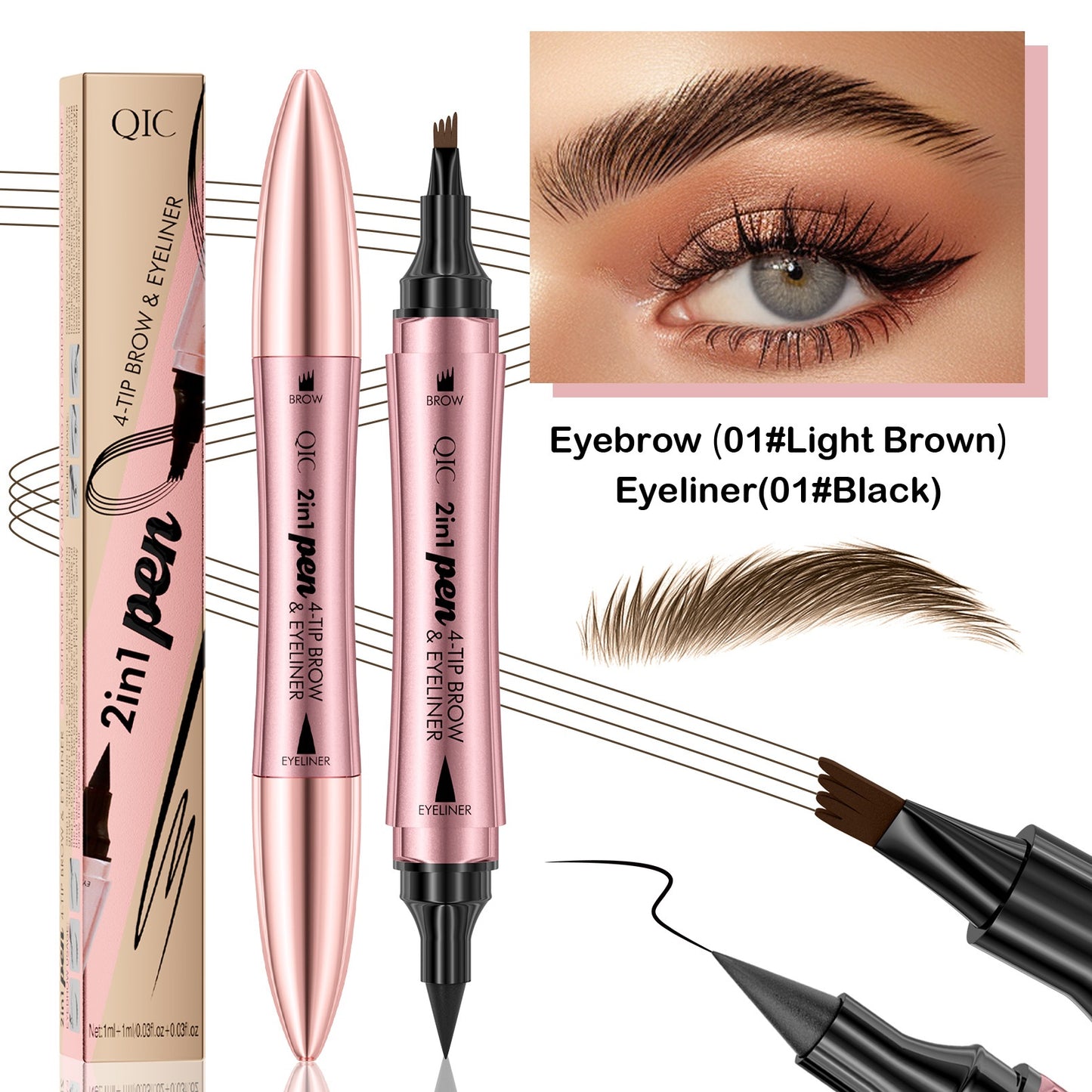 Double-headed 3D Micro-carved Liquid Four-fork Eyebrow Pencil Eyeliner 2-in-one Dual-purpose