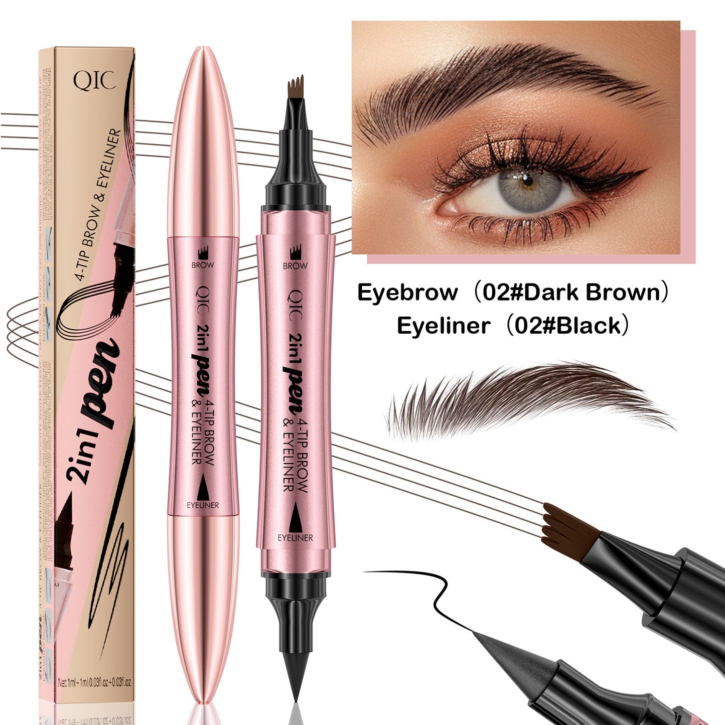 Double-headed 3D Micro-carved Liquid Four-fork Eyebrow Pencil Eyeliner 2-in-one Dual-purpose